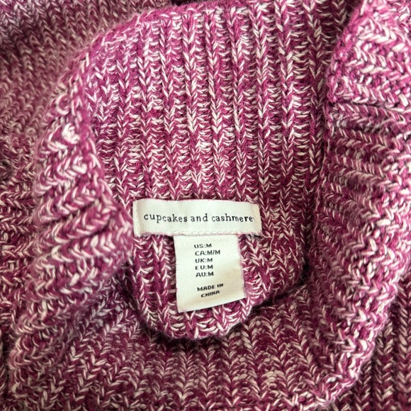 CUPCAKES AND CASHMERE shaker stitch funnel neck pink knit sweater Medium - Picture 2 of 6